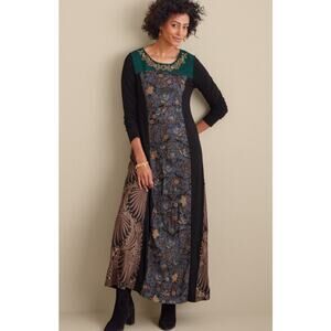 Soft Surroundings Womens Icon Sultana Dress PXS Tribal Floral Beaded Embroidered